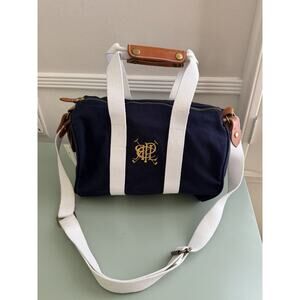 Vintage 80s Taiwan Polo By Ralph Lauren Canvas And Leather Duffel Bag Navy NWT
